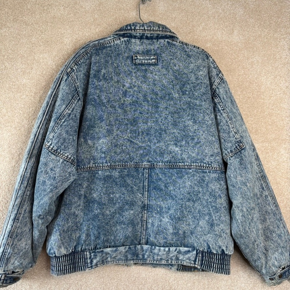 VINTAGE 80s Acid Wash Denim Bomber Jacket Mens Size XL Fleece Lined Distressed - Picture 7 of 12